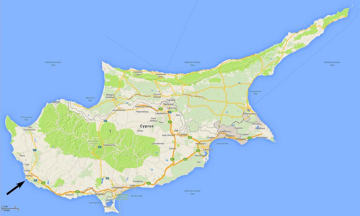карта Кипра показује аеродрома
